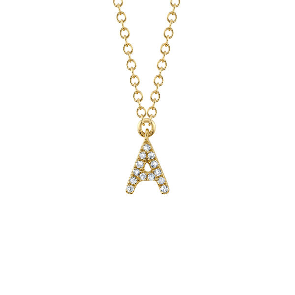 Collier initiale lettre A en or jaune avec pav&eacute; de diamants